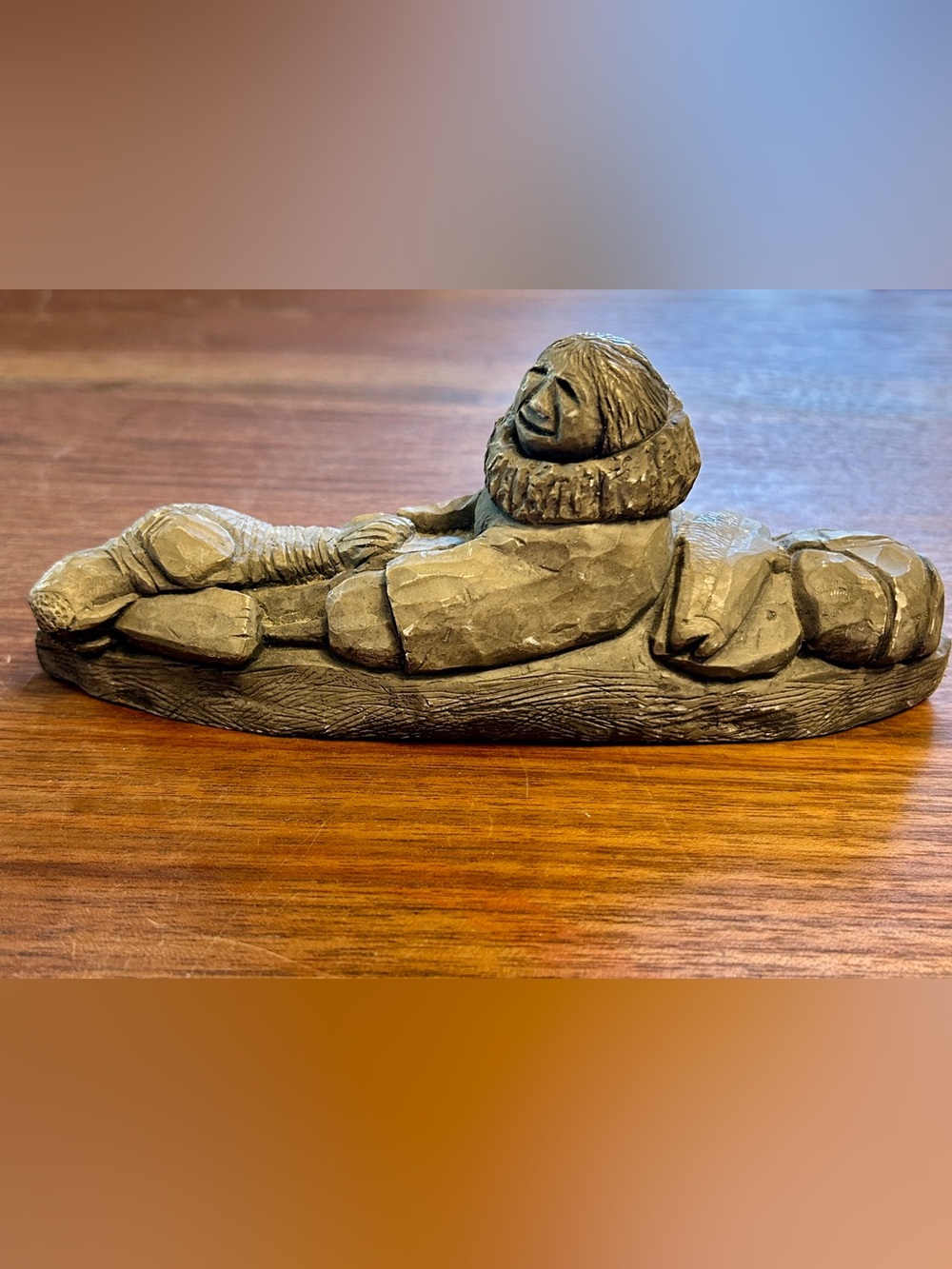 Glacial Ice Age Sculptures Inuit Yupik Eskimo Man In Kayak Seal Hunter Figurine